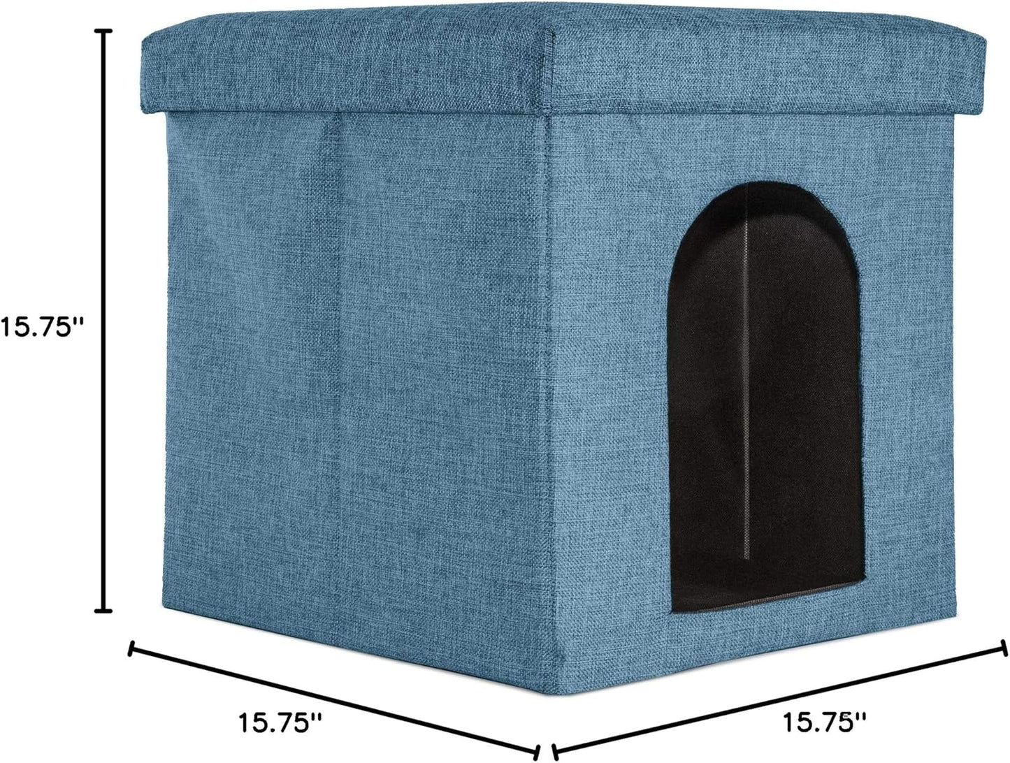 Pet House for Indoor Cats & Small Dogs, Collapsible & Foldable W/ Plush Ball Toy - Living Room Footstool Cat Condo - Ocean Blue, Small