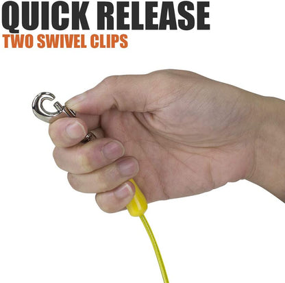 Dog Tie Out Cable 15 Feet - Heavy Duty Dog Lead up to 35 Pounds - Reflective & Rust-Free with Quick Release Swivel Clips & 360° Rotating Clasp - Tangle-Free Dogs Runner for Yard (Yellow, Single)