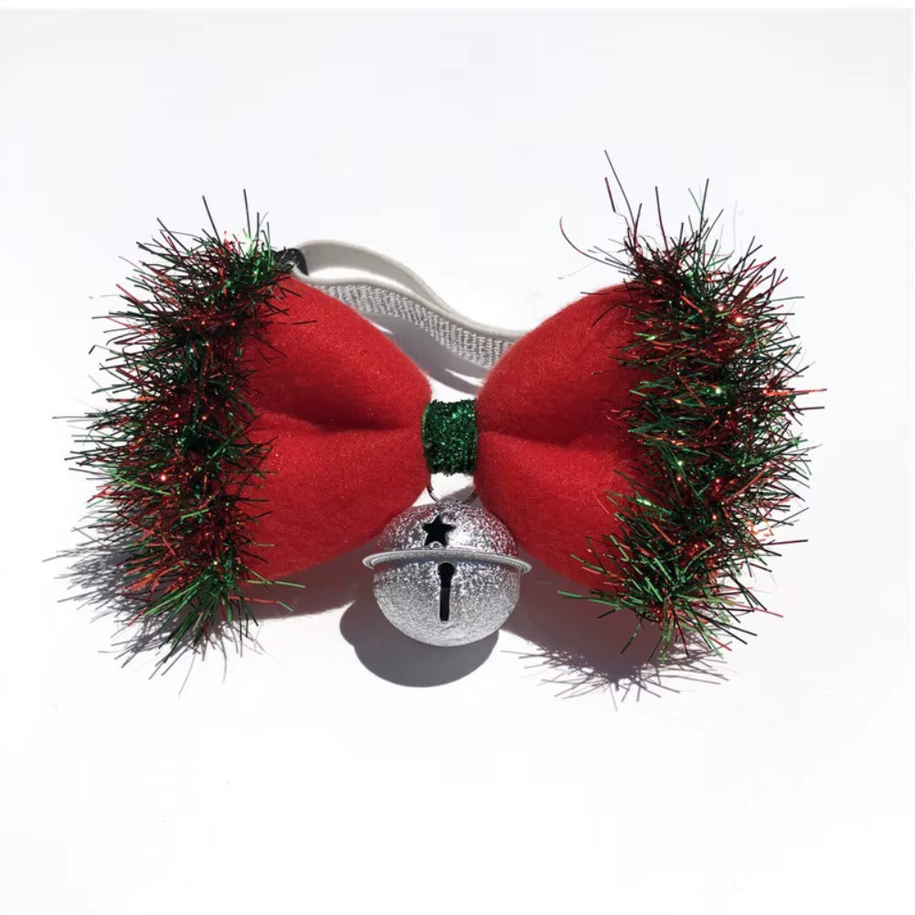 Christmas Cat Collar Breakaway with Bell Bow Tie 1 Pack Nylon Adjustable Kitten Collars Holiday Outfit Dressing up Necklace