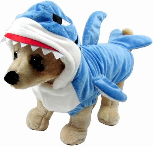 Funny Dog Cat Shark Costumes, Pet Halloween Christmas Cosplay Dress, Adorable Blue Shark Pet Costume,Animal Fleece Hoodie Warm Outfits Clothes (S Size)