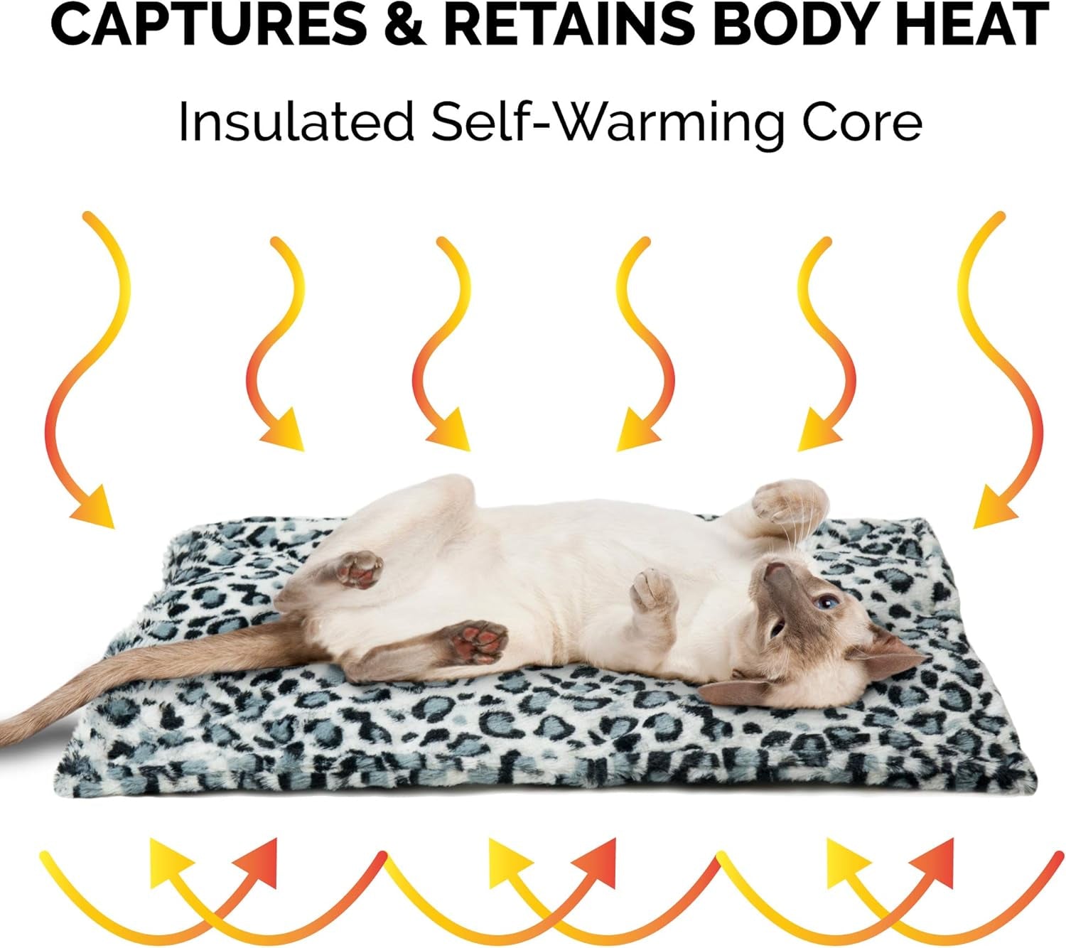 Thermanap Self-Warming Cat Bed for Indoor Cats & Small Dogs, Washable & Reflects Body Heat - Quilted Faux Fur Reflective Bed Mat - Snow Leopard, Small