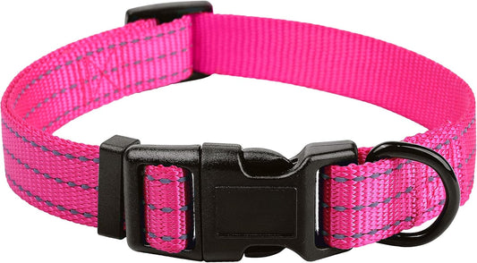 Dog Collar | Nylon Reflective Dog Collars | Light Weight Puppy Collars | Pink Dog Collars for Small Dogs (Solid Pink, X-Small)