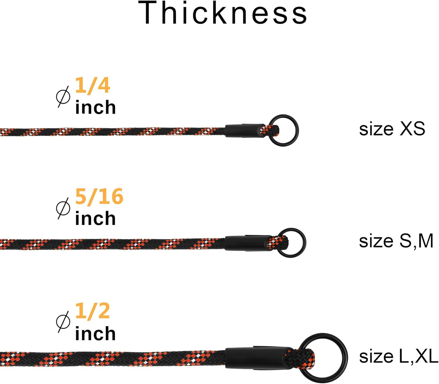 Rope Pro Training Dog Collar Braided No Pull Quick Release round Lead Collars for Dogs Small Medium Large Puppy (XS - 15.7" Long, Orange)