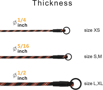 Rope Pro Training Dog Collar Braided No Pull Quick Release round Lead Collars for Dogs Small Medium Large Puppy (XS - 15.7" Long, Orange)