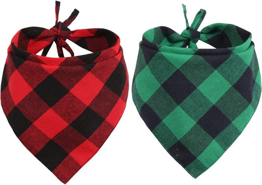 2Pcs Dog Bandana Christmas Pet Triangle Scarf Plaid Accessories Bibs for Dog Cat