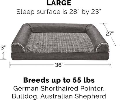 Cooling Gel Dog Bed for Large/Medium Dogs W/ Removable Bolsters & Washable Cover, for Dogs up to 55 Lbs - Luxe Faux Fur & Performance Linen Sofa - Charcoal, Large