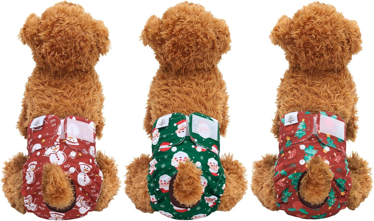 Christmas Dog Diapers Female Washable Small Medium Large 3 Pack Reusable Doggie Diapers Puppy Period Pants for Doggy Heat Cycle Peeing D75M