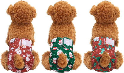 Christmas Dog Diapers Female Washable Small Medium Large 3 Pack Reusable Doggie Diapers Puppy Period Pants for Doggy Heat Cycle Peeing D75M