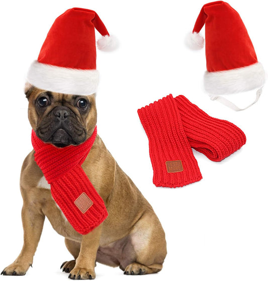 Dog Santa Hat and Scarf Christmas Dog Costumes Pet Santa Hat Christmas Dogs Scarf for Small to Medium Dogs and Cats