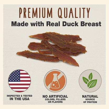 Gourmet Duck Breast Jerky Dog Treats, Healthy, Long-Lasting High-Protein Training Treats for Small & Large Dogs, 14 Oz.