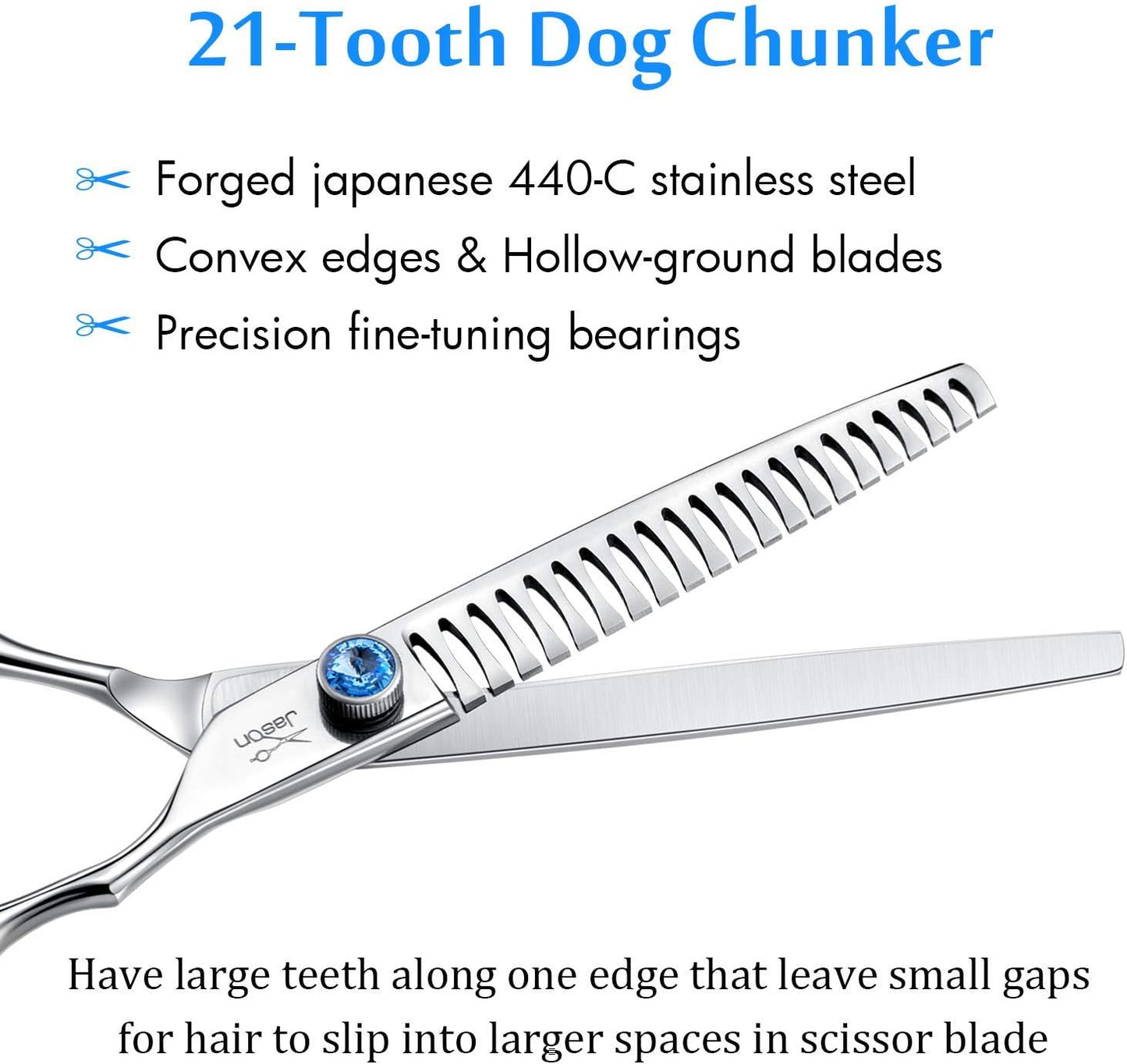7 Inch 21-Teeth Chunkers Shears for Dogs, Ergonomic Cats Grooming Texturizing Blending Thinning Shears Pets Trimming Kit with Offset Handle, Sharp, Comfortable Shear