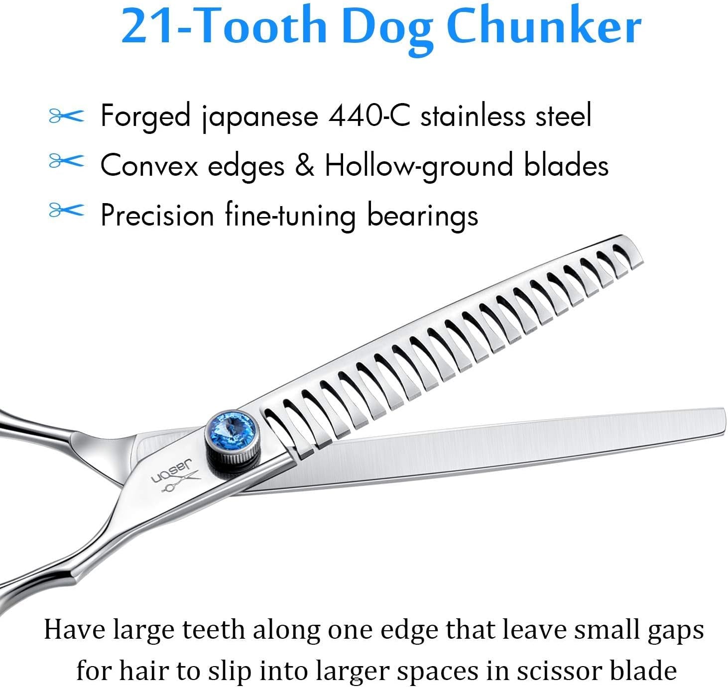 7 Inch 21-Teeth Chunkers Shears for Dogs, Ergonomic Cats Grooming Texturizing Blending Thinning Shears Pets Trimming Kit with Offset Handle, Sharp, Comfortable Shear