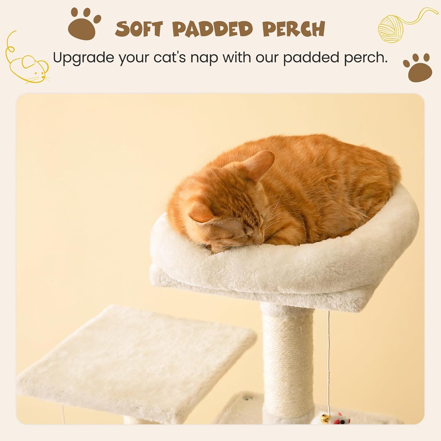 63.8 Inches Multi-Level Cat Tree for Large Cats with Sisal-Covered Scratching Posts, Padded Platform, Hammock and Condo,Stable Cat Tower Cat Condo Pet Play House-Beige
