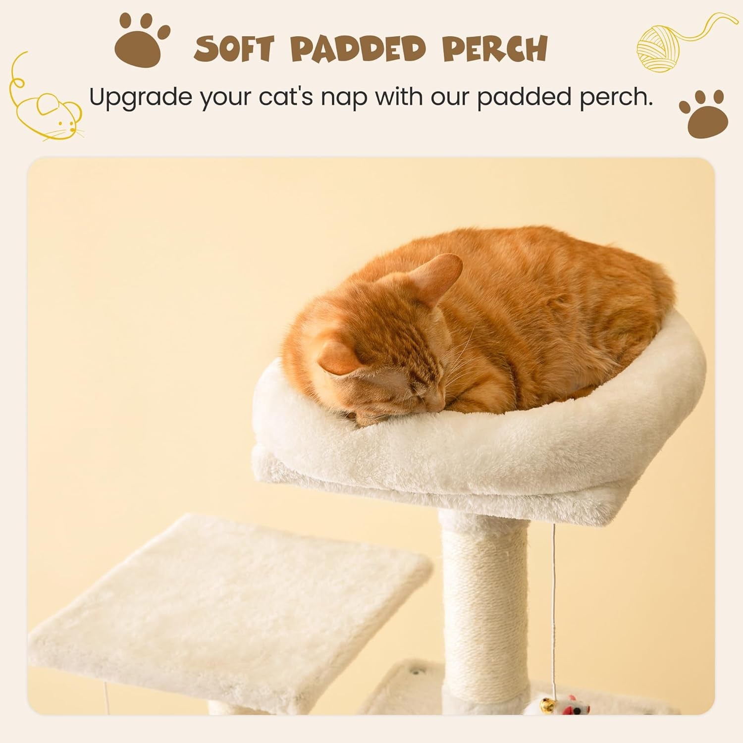63.8 Inches Multi-Level Cat Tree for Large Cats with Sisal-Covered Scratching Posts, Padded Platform, Hammock and Condo,Stable Cat Tower Cat Condo Pet Play House-Beige