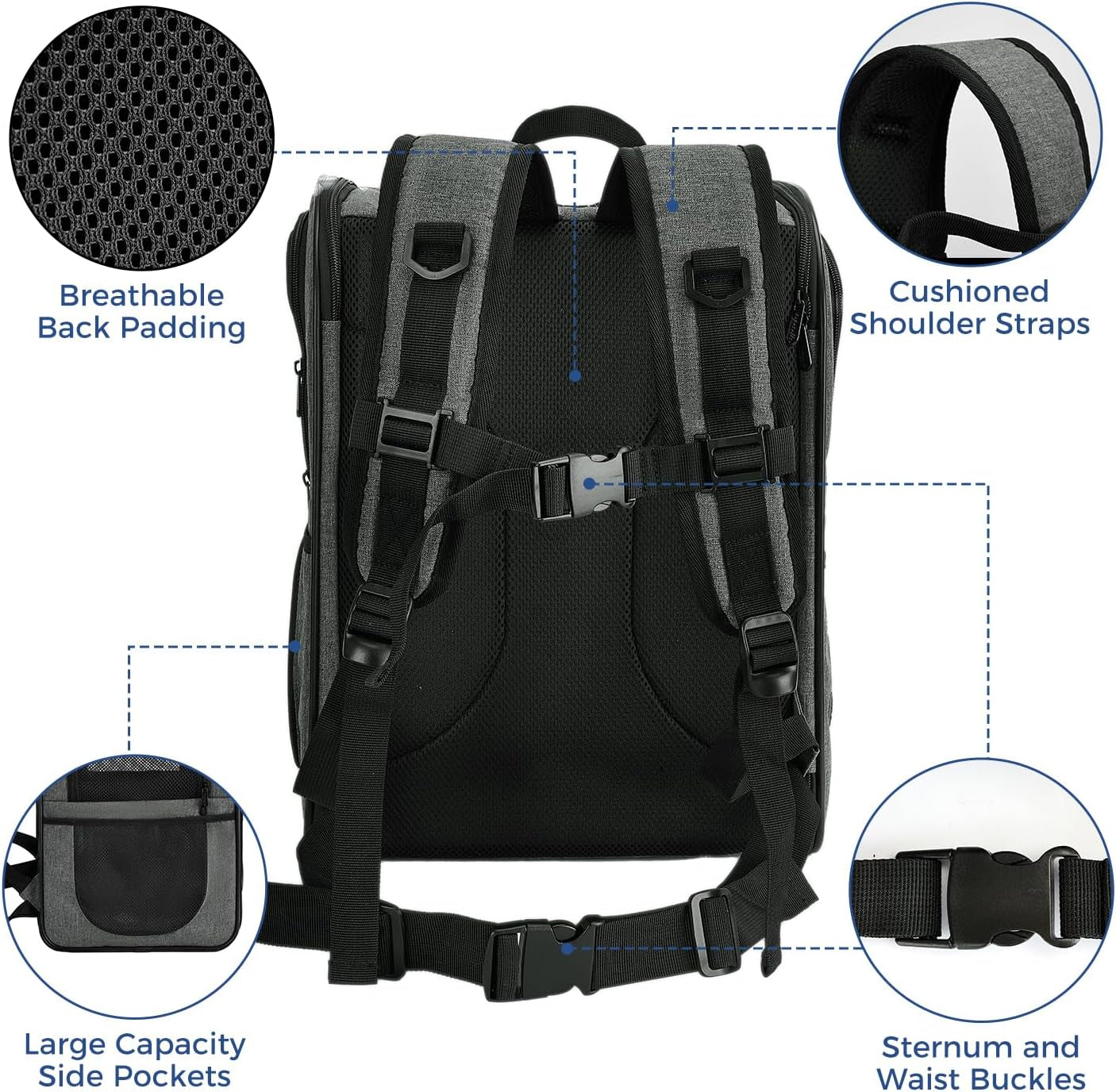 Pet Carrier Backpack for 4-15Lb Cats and Dogs, Puppies, Safety Features and Cushion Back Support | for Travel, Hiking, Outdoor Use (Gray)