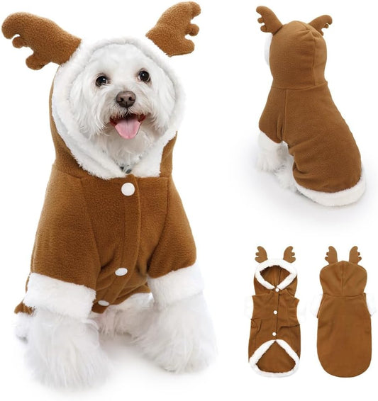 Pet Costumes Christmas Suit Elk Santa Costume Polar Fleece Fit for Puppy Dog Teddy (Small)