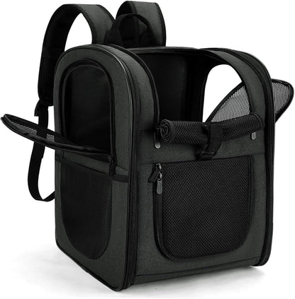 Dog & Cat Carrier Backpack for 4-18Lb Pets - Ventilated Safe Design with Padded Back Support, Breathable Mesh Pet Backpack for Hiking, Travel, Outdoor (Black)