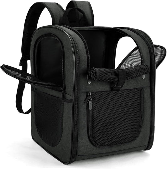 Dog & Cat Carrier Backpack for 4-18Lb Pets - Ventilated Safe Design with Padded Back Support, Breathable Mesh Pet Backpack for Hiking, Travel, Outdoor (Black)