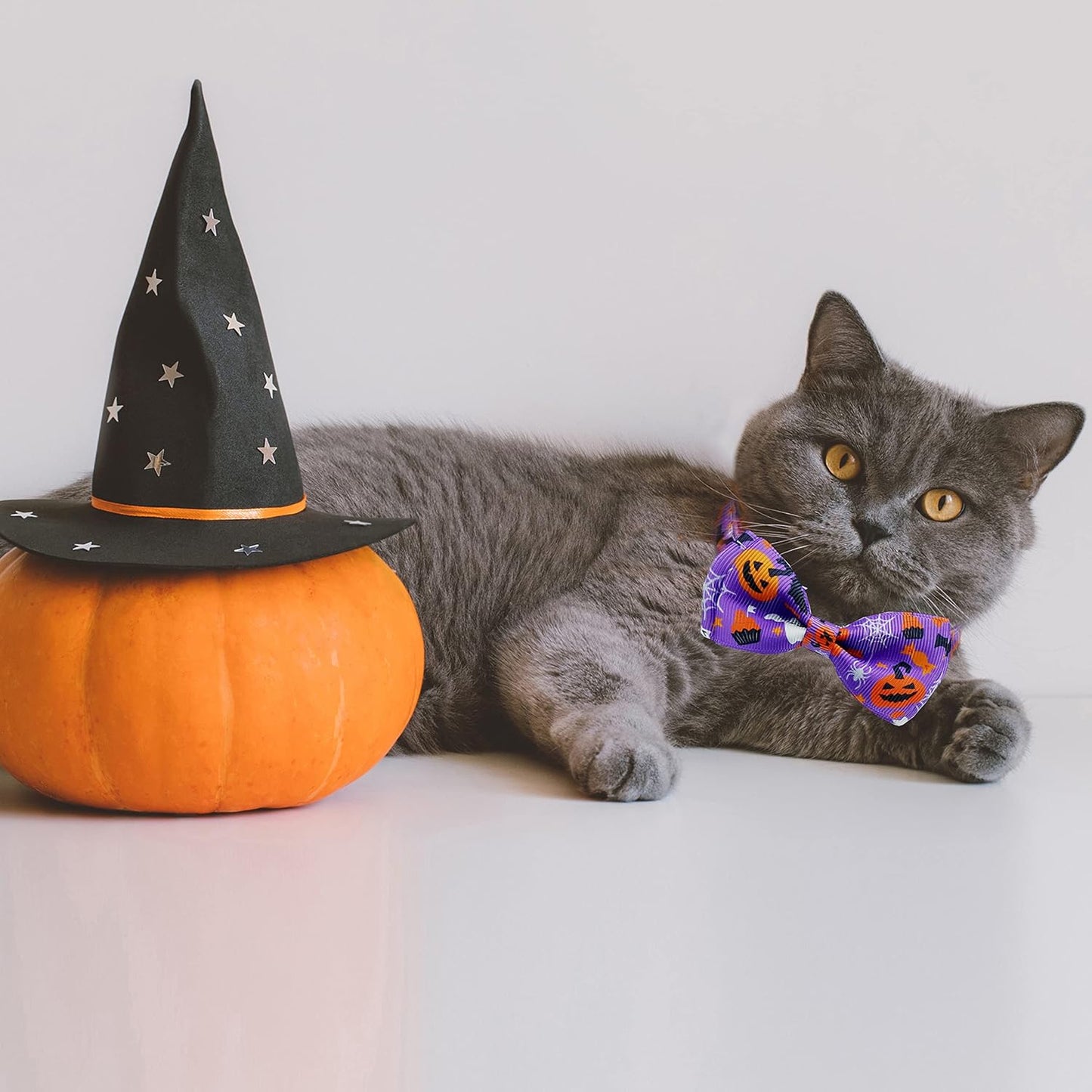 Halloween Cat Collar with Bell, Kitty Kitten Holiday Bow Tie Collar Breakaway 2 Pack for Girl and Boys Male Female