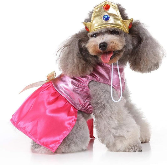 Princess Dog Costume Pink Princess Dress, Cute Queen Dog Halloween Costume Dogs Cosplay Costumes Fashion Dress for Puppy Small Medium Dogs Special Events Funny Photo Props Accessories
