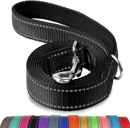 Double-Sided Reflective Dog Leash, 6 FT/5 FT/4 FT, Padded Handle Nylon Heavy Duty Leashes for Small & Medium Dogs Walking, Black, 5FT