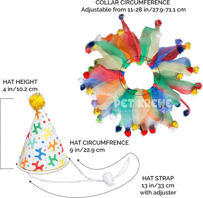Dog Clown Costume Happy Birthday Hat & Collar Outfit | 1St Bday Party, National Cat Day, Photo Shoots & Celebrations | Doggie & Puppy Clothes | Ideal Gift for Small, Medium & Large Pets