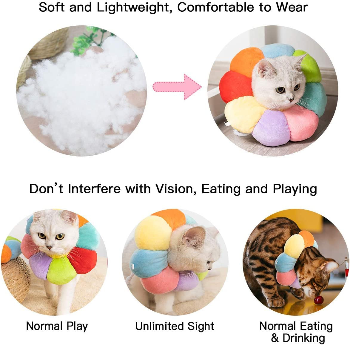 Cat Small Dog Recovery Collar, Cute Neck Cone after Surgery, Adjustable Pet E Collar, Wound Healing Protective Cone Surgery Recovery Elizabethan Collars for Small Pet (S(Within 4Lb), Colorful)