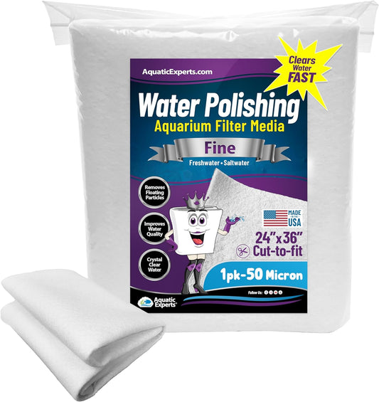 Aquarium Polishing Filter Pad, Water Polishing Pad for Aquarium Filters, Filter Floss for Fish Tank Filters, (50 Micron, 24" X 36" - 1 Pack)
