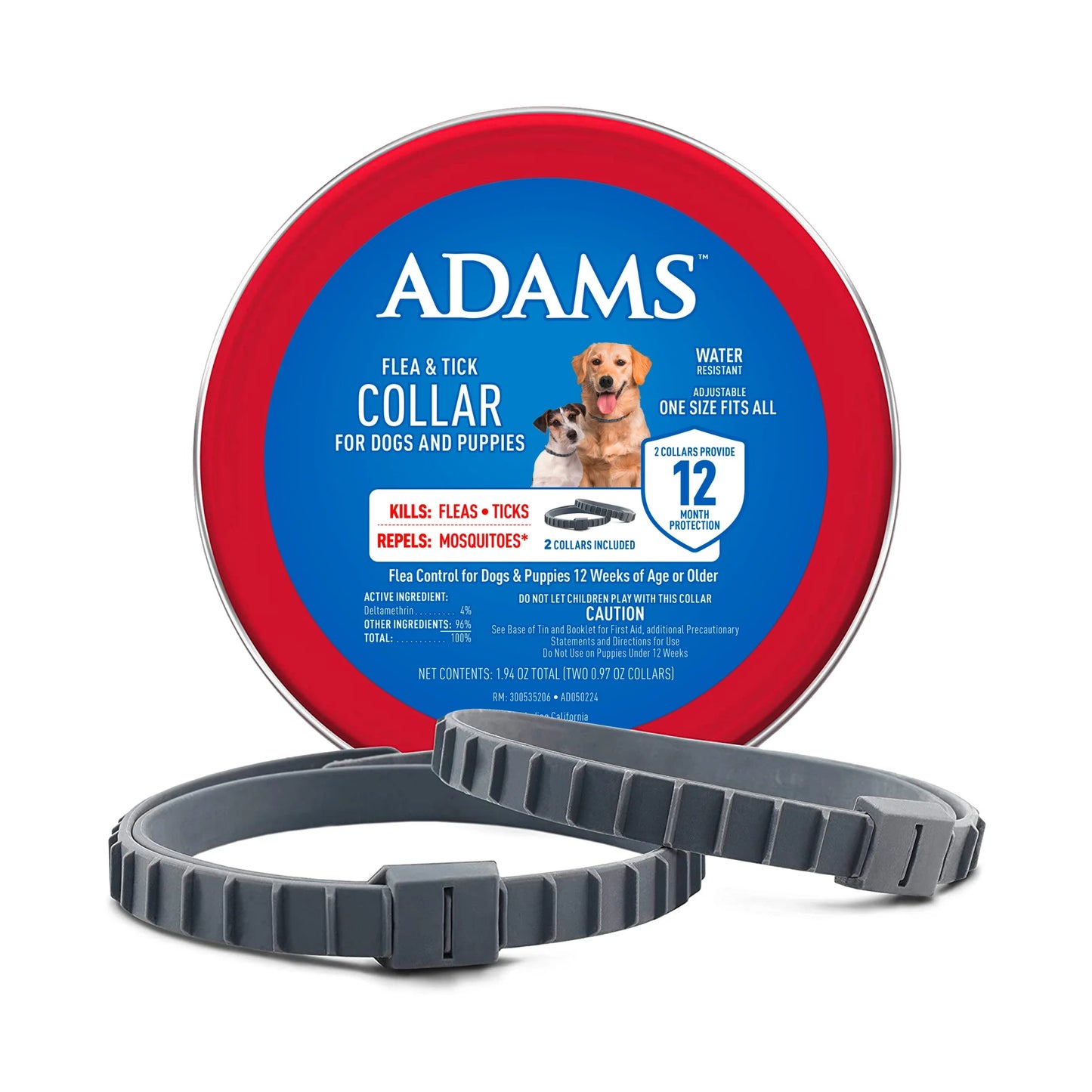 Flea & Tick Collar for Dogs & Puppies, 2 Pack, 12 Month Protection, Adjustable One Size, Kills Fleas, Ticks & Repels Mosquitoes, excluding California