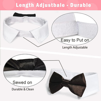 Dog Bow Tie,  Pet Bowtie Collar Black, Adjustable White Pet Tuxedo Collar with Black Dog Neck Bow Tie for Medium Large Boy Dogs Wedding Formal Tuxedo Suit Tux Outfits Birthday Costumes