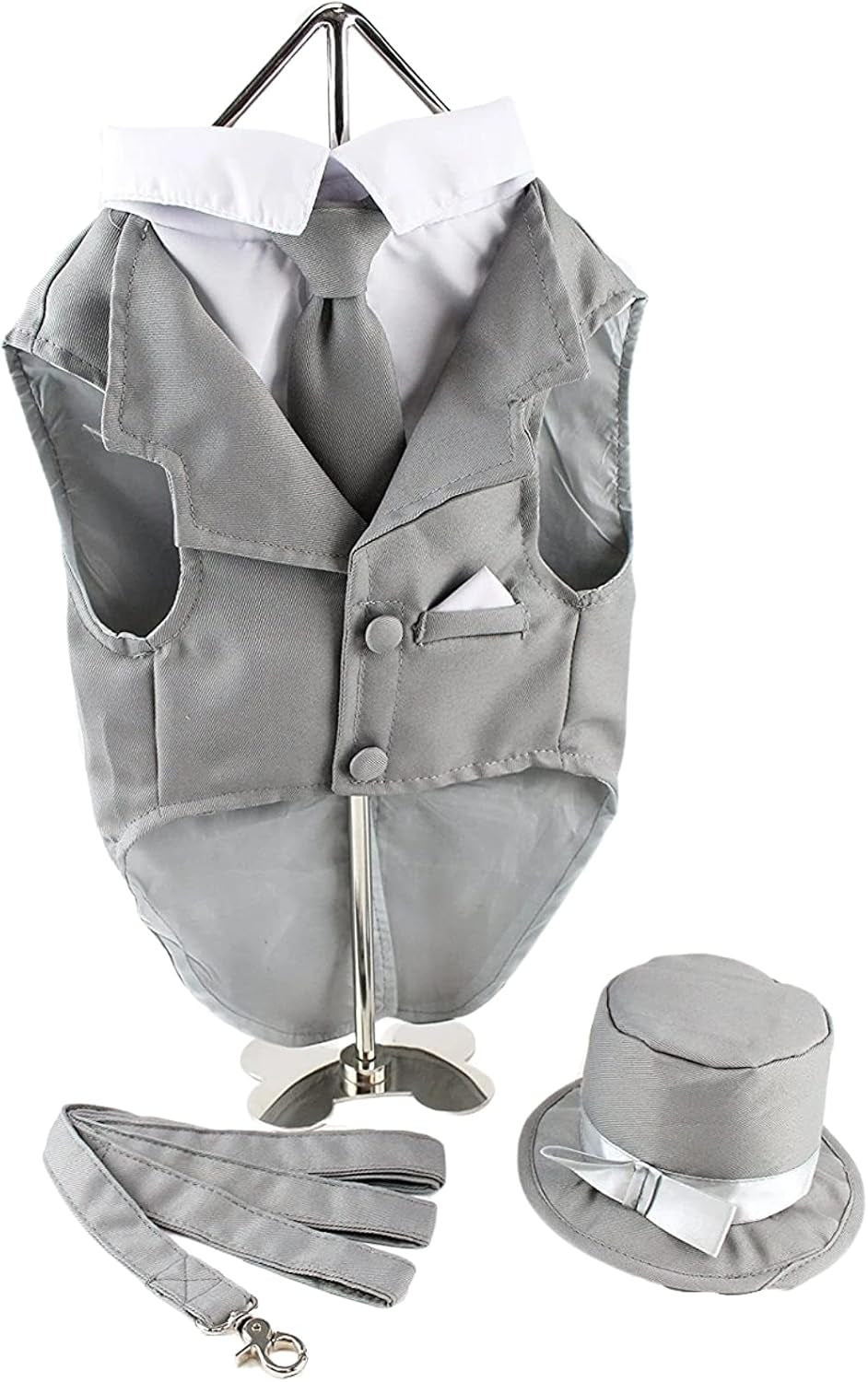 Dog Tuxedo Wedding Suit- Gray Top Hat & Leash (X-Large)
