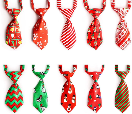 Dog Ties, 10 PCS Dog Bow Ties Christmas with Adjustable Collar, Pet Neckties for Small Pets, Puppy Neck Bowties Cats Grooming Bows Bulk for Photography Holiday Wedding Party Gift