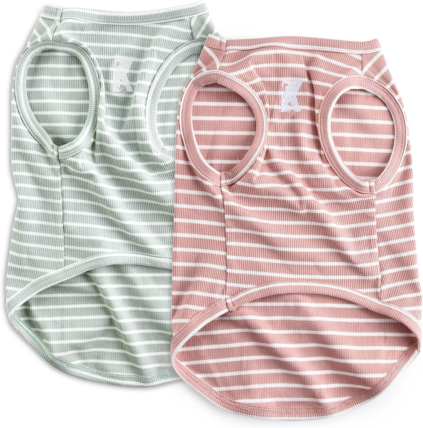Dog Shirt Vest Lightweight Stretchy Dog T-Shirt Soft Cool Shirts Sleeveless Stripe Vests Breathable Clothes for Puppy Kitty Cats Small Medium Large Dogs 2 Pack Pink + Green [Xl/Extra Large]