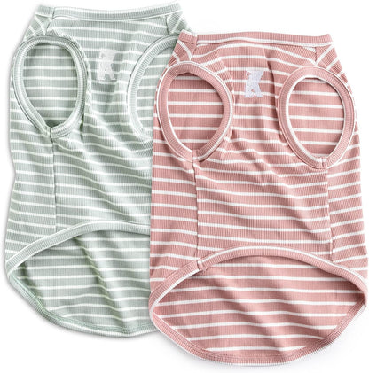 Dog Shirt Vest Lightweight Stretchy Dog T-Shirt Soft Cool Shirts Sleeveless Stripe Vests Breathable Clothes for Puppy Kitty Cats Small Medium Large Dogs 2 Pack Pink + Green [Xl/Extra Large]