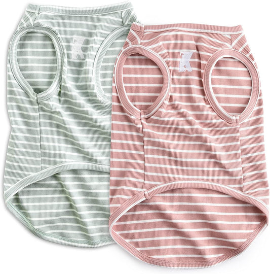Dog Shirt Vest Lightweight Stretchy Dog T-Shirt Soft Cool Shirts Sleeveless Stripe Vests Breathable Clothes for Puppy Kitty Cats Small Medium Large Dogs 2 Pack Pink + Green [Xl/Extra Large]