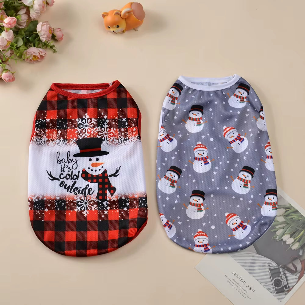Christmas Dog Clothes for Small Medium Dogs Cats Xmas Deer Snowman Print Puppy T-Shirt Pug Vest Coat Chihuahua Pug Pet Costumes