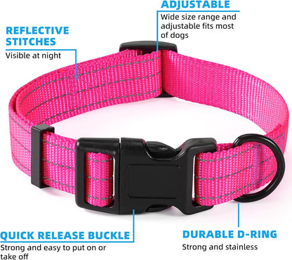 Dog Collar | Nylon Reflective Dog Collars | Light Weight Puppy Collars | Pink Dog Collars for Small Dogs (Solid Pink, X-Small)