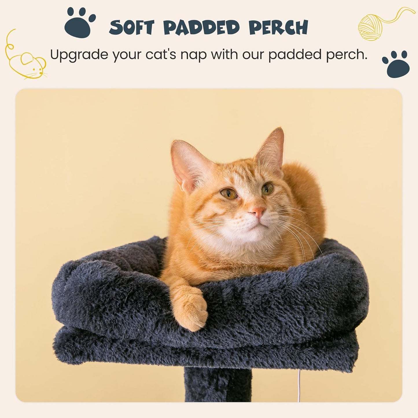 63.8 Inches Multi-Level Cat Tree for Large Cats with Sisal-Covered Scratching Posts, Padded Platform, Hammock and Condo,Stable Cat Tower Cat Condo Pet Play House-Smoky Gray