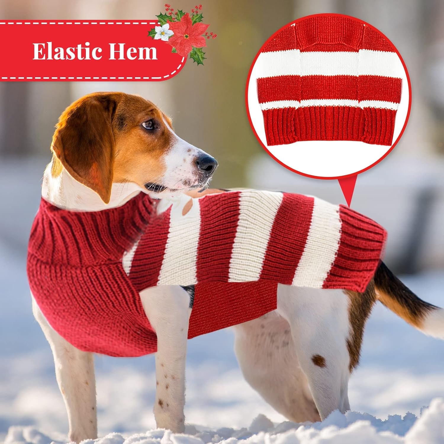 Dog Christmas Sweater Cute Reindeer Stripped Cat Ugly Xmas Outfit Holiday Puppy Costumes Fall Winter Knitted Pet Clothes for Small Medium Large Dogs Cats(S,Red)