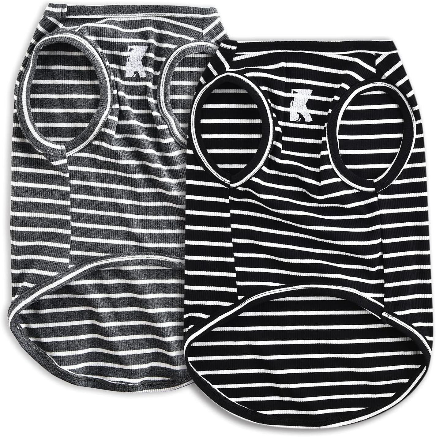 Dog Shirt Vest Lightweight Stretchy Dog T-Shirt Soft Cool Shirts Sleeveless Stripe Vests Breathable Clothes for Puppy Kitty Cats Small Medium Large Dogs 2 Pack Black + Grey [Xl/Extra Large]