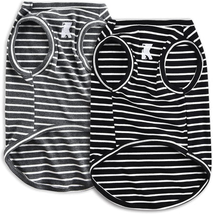 Dog Shirt Vest Lightweight Stretchy Dog T-Shirt Soft Cool Shirts Sleeveless Stripe Vests Breathable Clothes for Puppy Kitty Cats Small Medium Large Dogs 2 Pack Black + Grey [Xl/Extra Large]