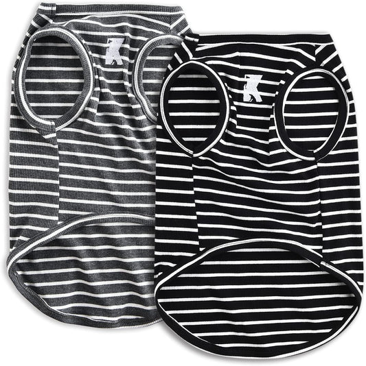 Dog Shirt Vest Lightweight Stretchy Dog T-Shirt Soft Cool Shirts Sleeveless Stripe Vests Breathable Clothes for Puppy Kitty Cats Small Medium Large Dogs 2 Pack Black + Grey [Xl/Extra Large]
