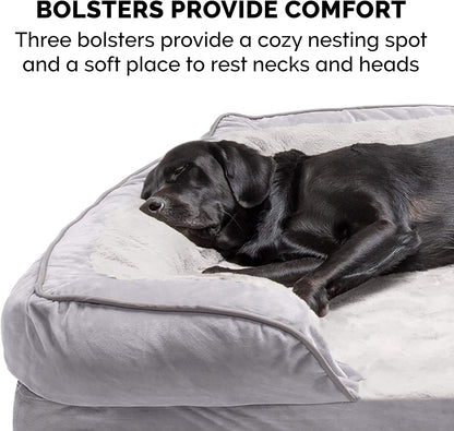 Cooling Gel Dog Bed for Large Dogs W/ Removable Bolsters & Washable Cover, for Dogs up to 125 Lbs - Plush & Velvet Waves Perfect Comfort Sofa - Granite Gray, Jumbo Plus/Xxl