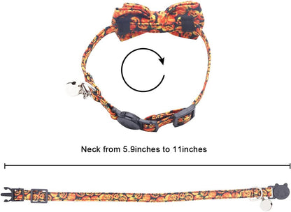 Halloween Cat Collar,Pumpkin Cat Bow Ties with Removable Bell Kitten Collar with Bowties and Bell Adjustable Cat Collar Pet Accessories for Kitty Cat and Puppy (Pumpkin)