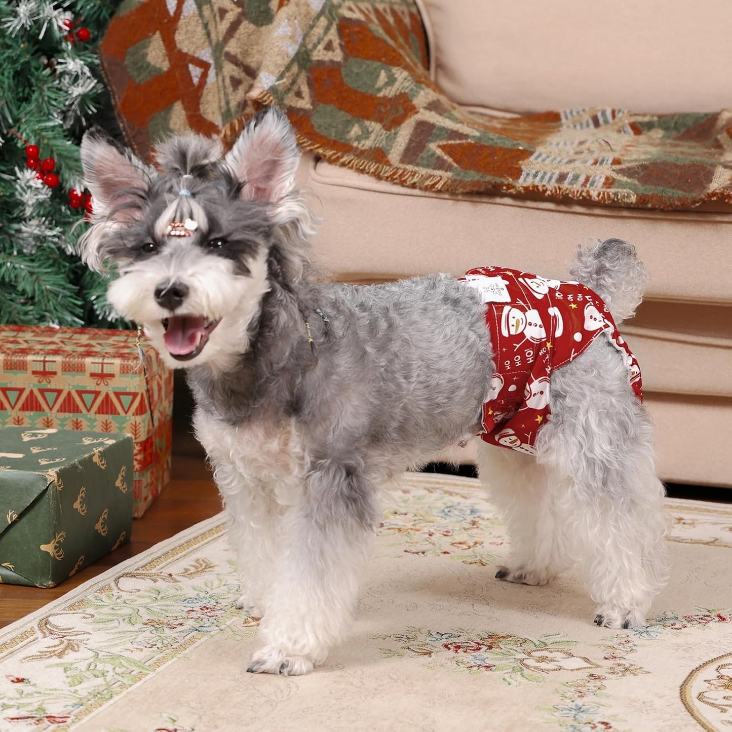 Christmas Dog Diapers Female Washable Small Medium Large 3 Pack Reusable Doggie Diapers Puppy Period Pants for Doggy Heat Cycle Peeing D75M