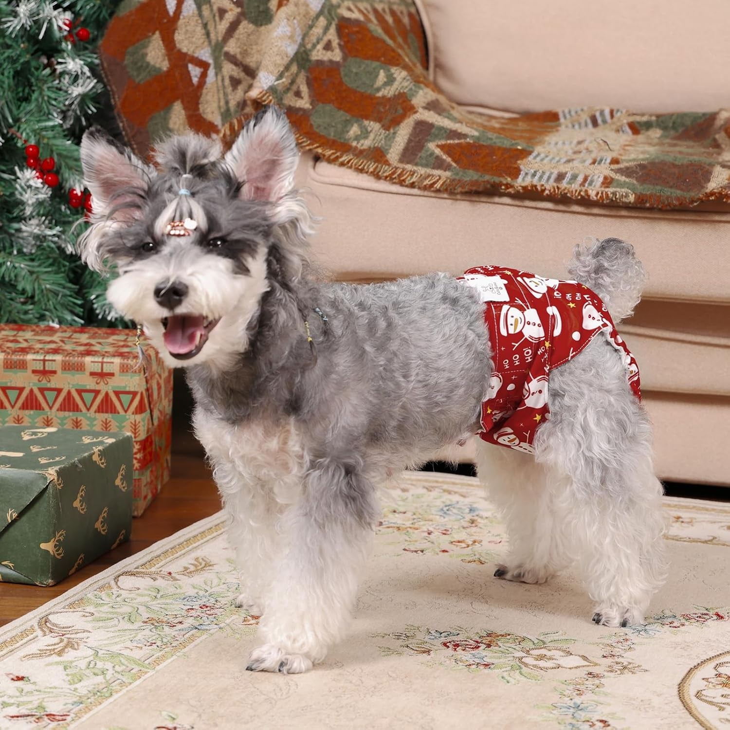 Christmas Dog Diapers Female Washable Small Medium Large 3 Pack Reusable Doggie Diapers Puppy Period Pants for Doggy Heat Cycle Peeing D75M