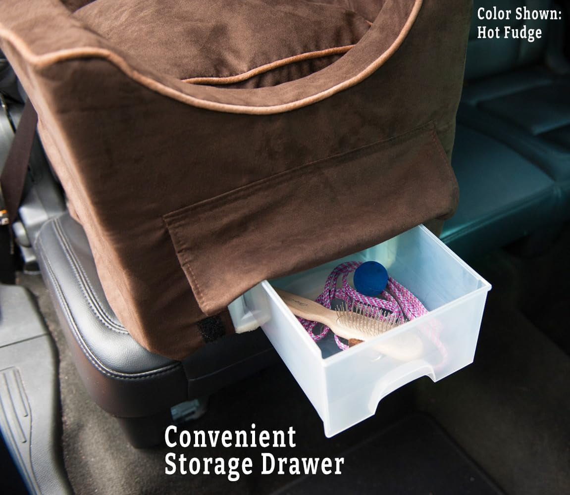 Dog Car Seat with Storage Tray: Lookout II Car Seat for Small Dogs 0-15 Lbs, Size: Small, Fabric: Black Quilted, Pet Car Seat to Alleviate Car Sickness for Dogs, Removable Washable Cover