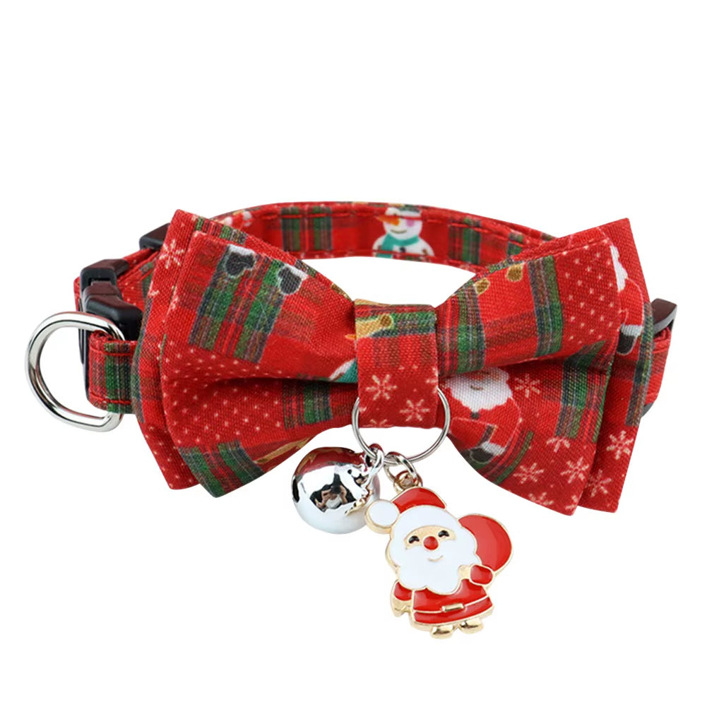 Christmas Cat Collar Breakaway with Bell Bow Tie 1 Pack Nylon Adjustable Kitten Collars Holiday Outfit Dressing up Necklace