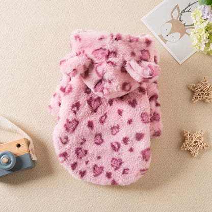 Winter Pet Dog Clothes Warm Fleece Dog Hoodie Leopard Dog Coat Jacket French Bulldog Clothing for Small Medium Dogs Pet Costumes