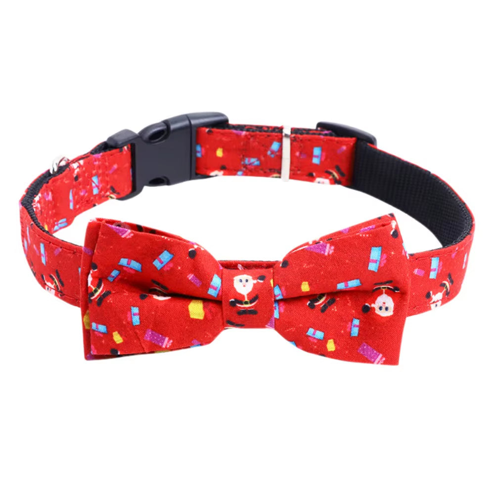 Christmas Cat Collar Breakaway with Bell Bow Tie 1 Pack Nylon Adjustable Kitten Collars Holiday Outfit Dressing up Necklace